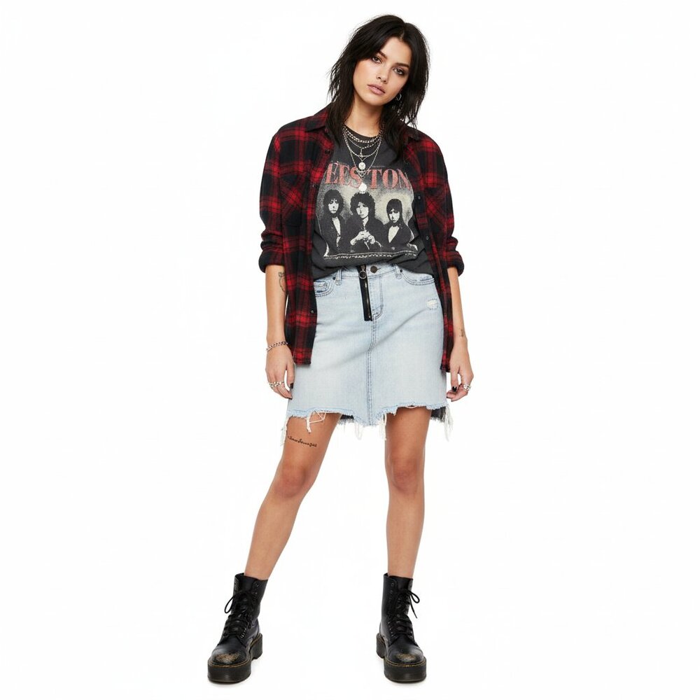 Willam Rast Denim Blue Jean Skirt Size 30 Destroyed‎ Grunge Y2K Festival Indie